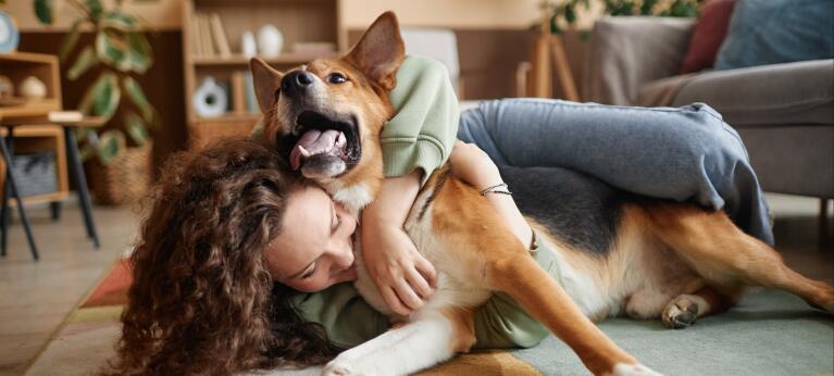 woman and pet golden retriever